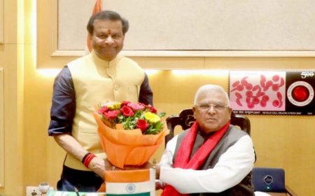 राज्यपाल पटेल से राज्य वित्त आयोग के अध्यक्ष पवैया ने सौजन्य भेंट की